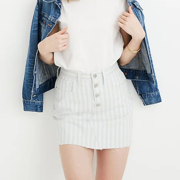 MADEWELL Stretch A-Line Miniskirt in Pomano Stripe 28/6 | blue white denim skirt - Picture 2 of 8